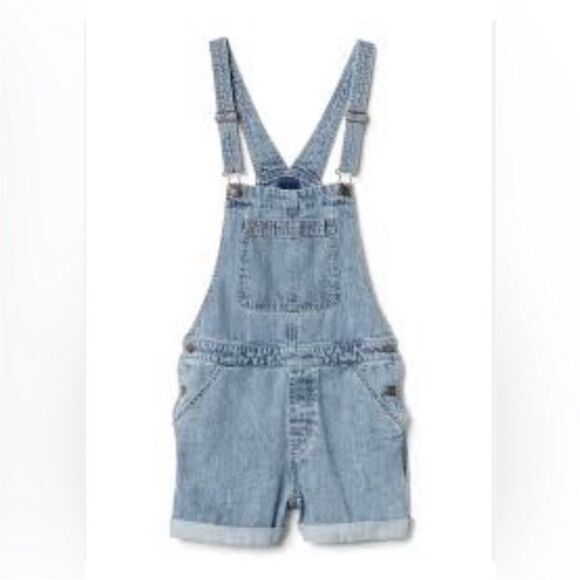 GAP | Light Blue Wash Denim Jean Overalls Zipper Side Raw Hem Women’s Size Small - Picture 1 of 9
